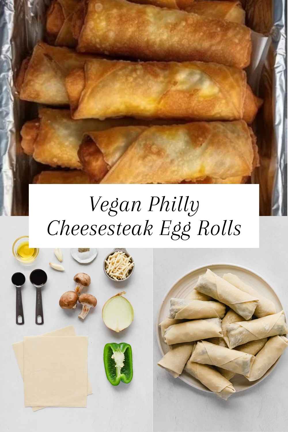 Bunch of vegan philly cheesesteak egg rolls with it's complete ingredients and uncooked rolls